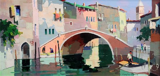 § Cecil Rochfort DOyly-John (1906-1993) Venice off the Grand Canalé, Place Marco in background, 14 x 28in.